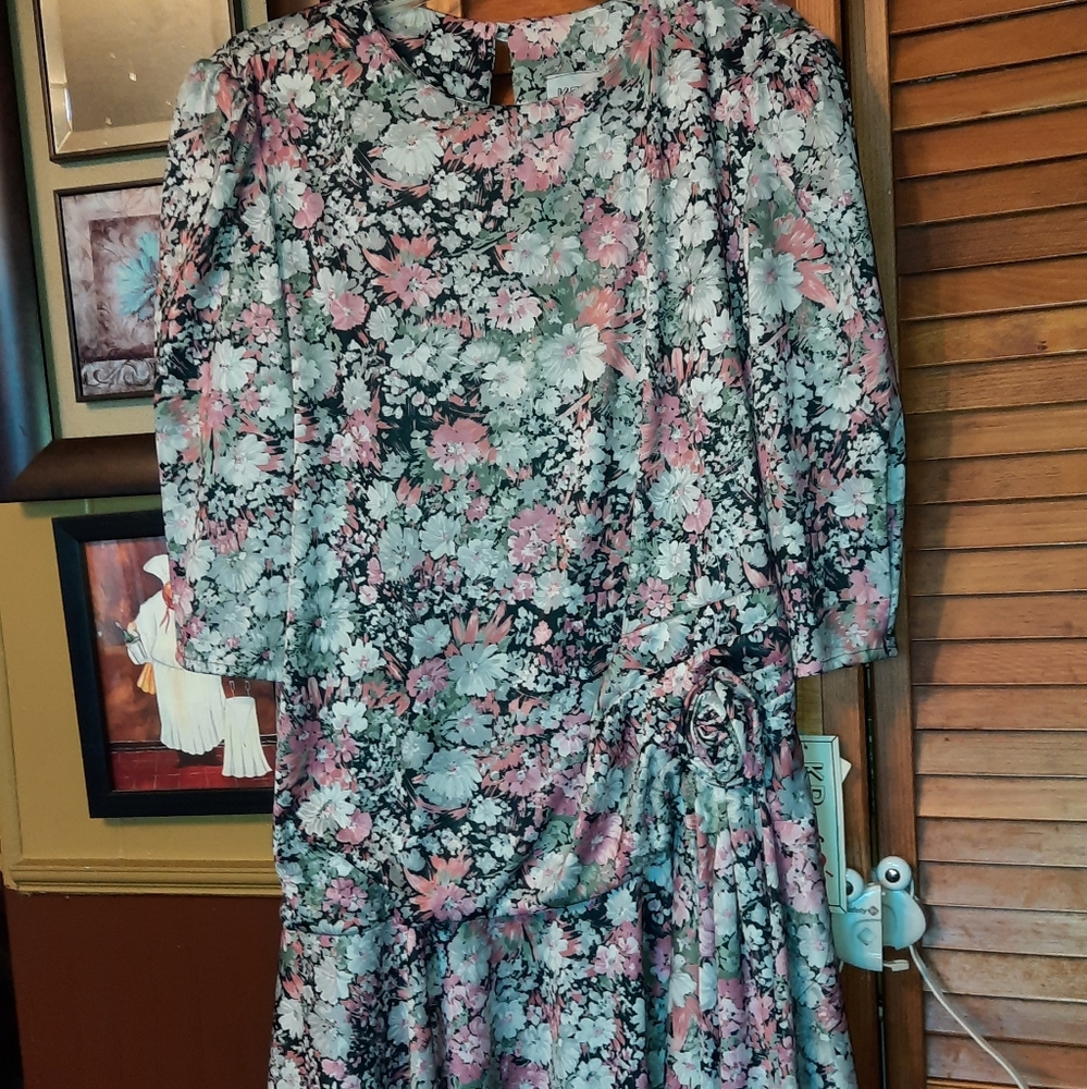 KR OF NY Multi Color Floral Dress Size 16